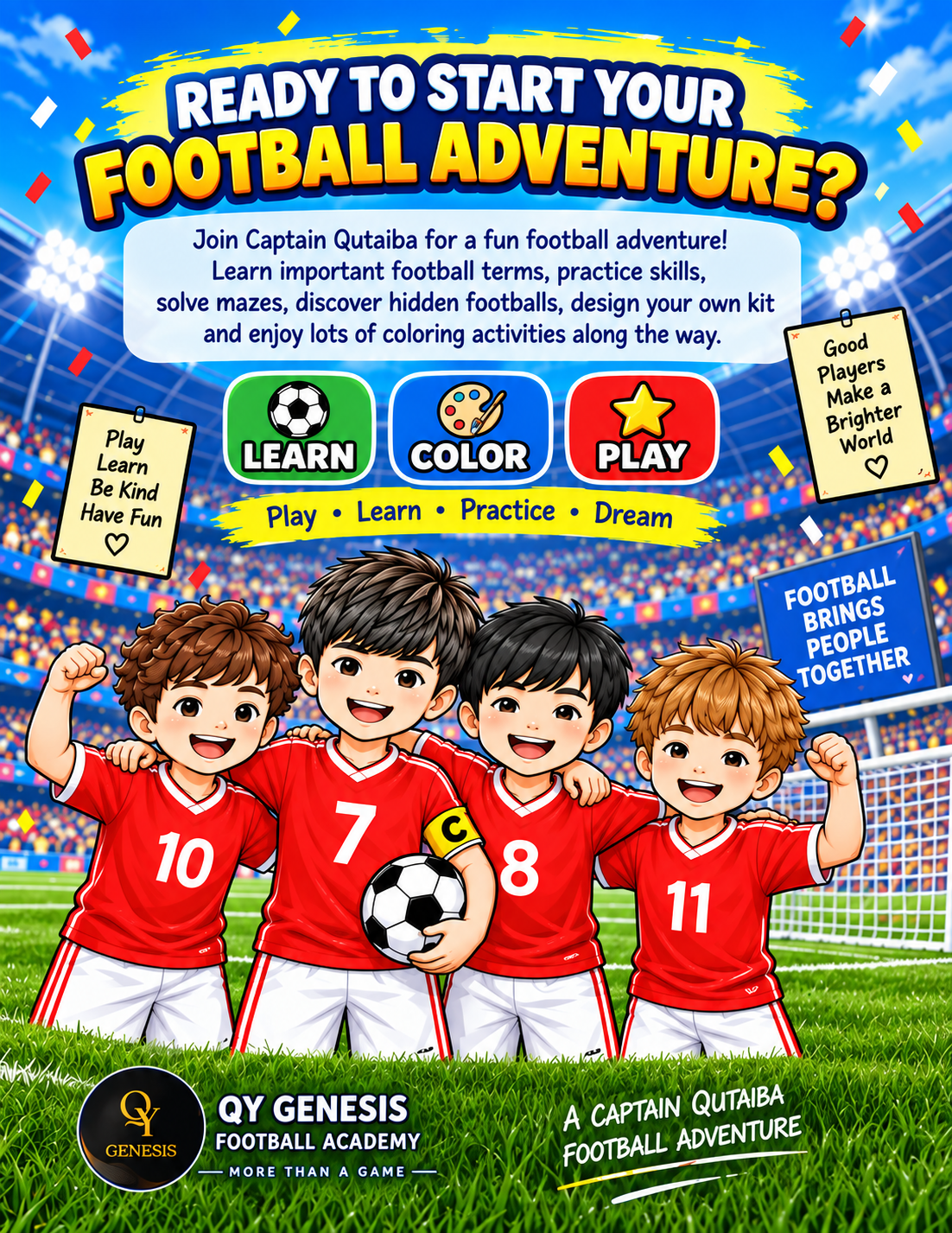 Learn Football/Soccer Terms with Captain Qutaiba – Printable Coloring & Activity Book for Kids (PDF)