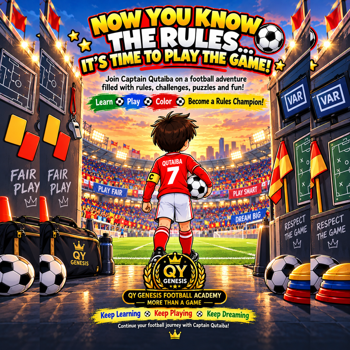 Learn Football/Soccer Rules with Captain Qutaiba | 2-in-1 Printable Learning & Coloring E-Book for Kids